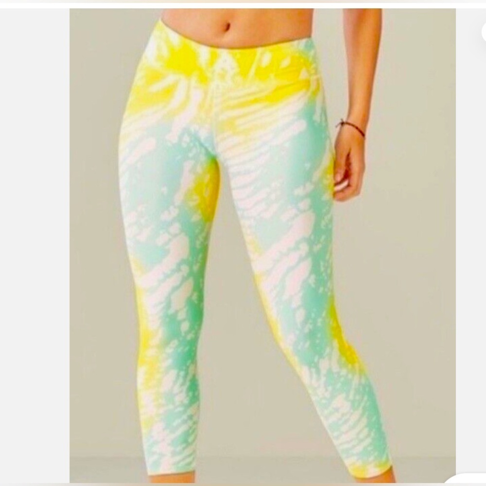 Fabletics powerhold watercolor mint and yellow leggings